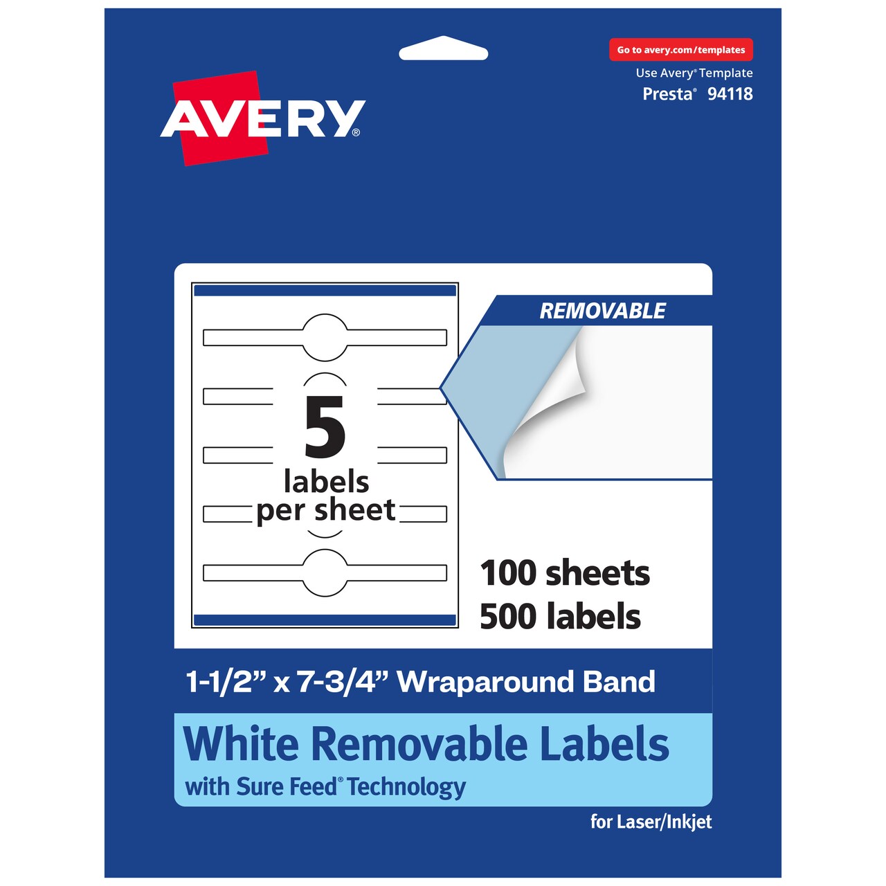 Avery Matte White Removable Wraparound Labels with Sure Feed Technology, Print-to-the-Edge, 1.5" x 7.75"